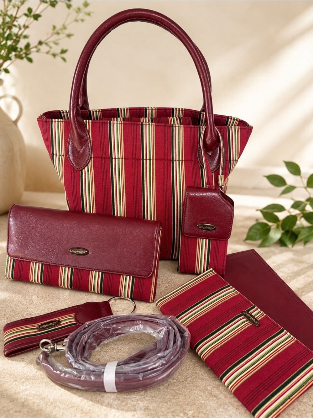 Longaberger Homestead Holiday Striped 6 Piece Set